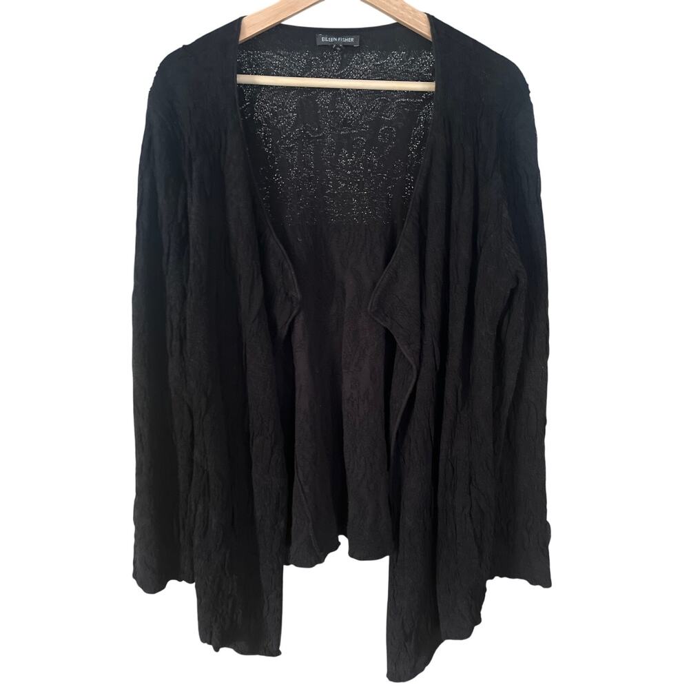 Eileen Fisher Cardigan Textured Cotton Blend in Black Medium